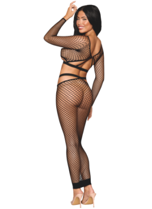 Ensemble 2 pièces top manches longues et jupe résille noire - DG0526BLK